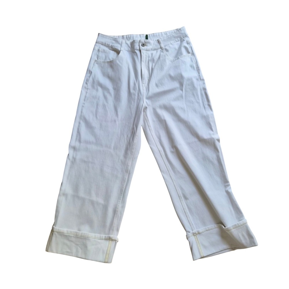 Halara White Wide Leg Cuffed Denim Jeans High Waisted XL Regular